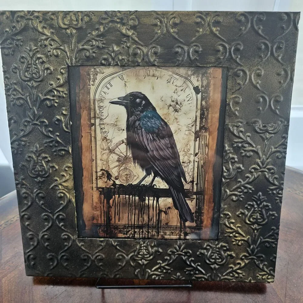 Upcycled Gothic Raven Print Frame | Moody Victorian Halloween Decor